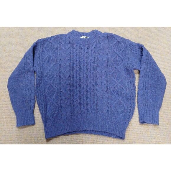 Simple retro womens small cable heathered purple wool sweater classic crew neck - Picture 1 of 8